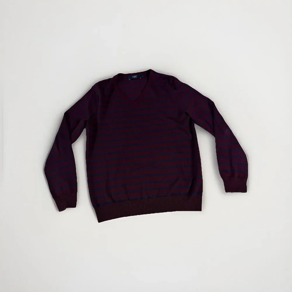 J Crew Sweater Men's Size S Striped Pullover Knit 100% Merino Wool V-Neck Adults